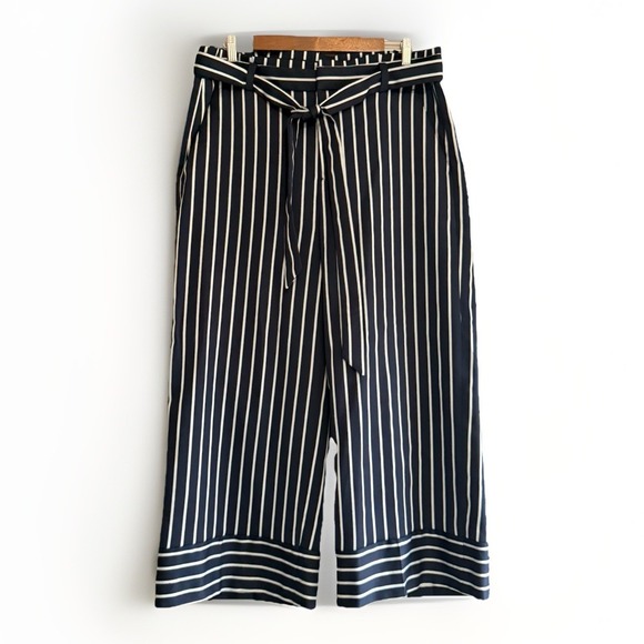 Banana Republic Blake Wide Leg Crop Pants Navy White Stripe Nautical Preppy 12 - Picture 3 of 16